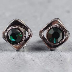 Yves Saint Laurent Vintage YSL Emerald Crystal Gun Metal Earrings
